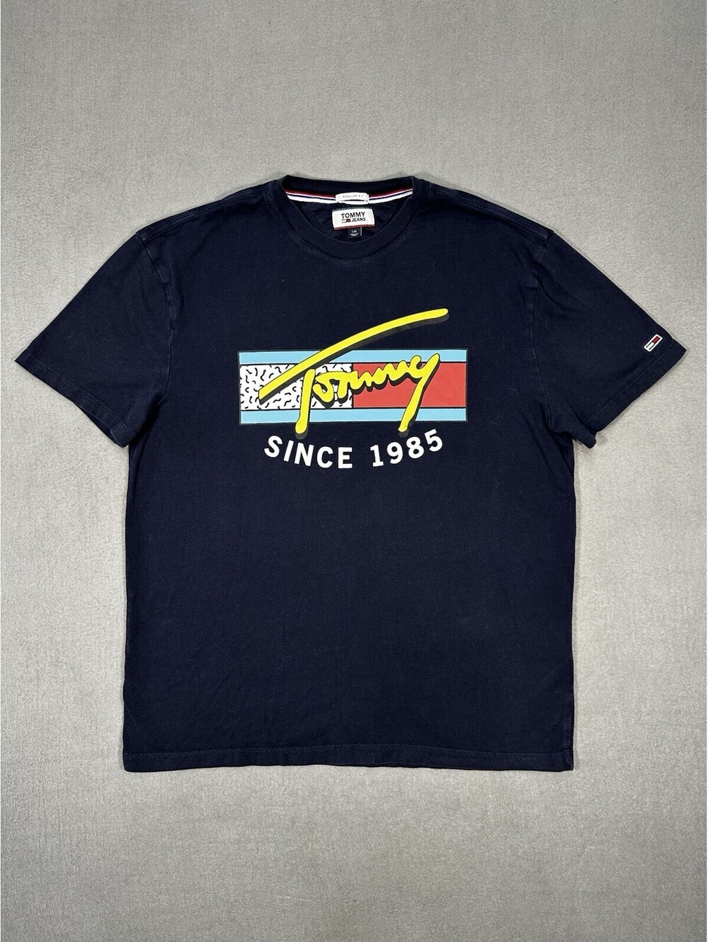 Tommy Jeans Men’s L Regular Fit Graphic Logo T Shirt Navy Blue Since 1985
